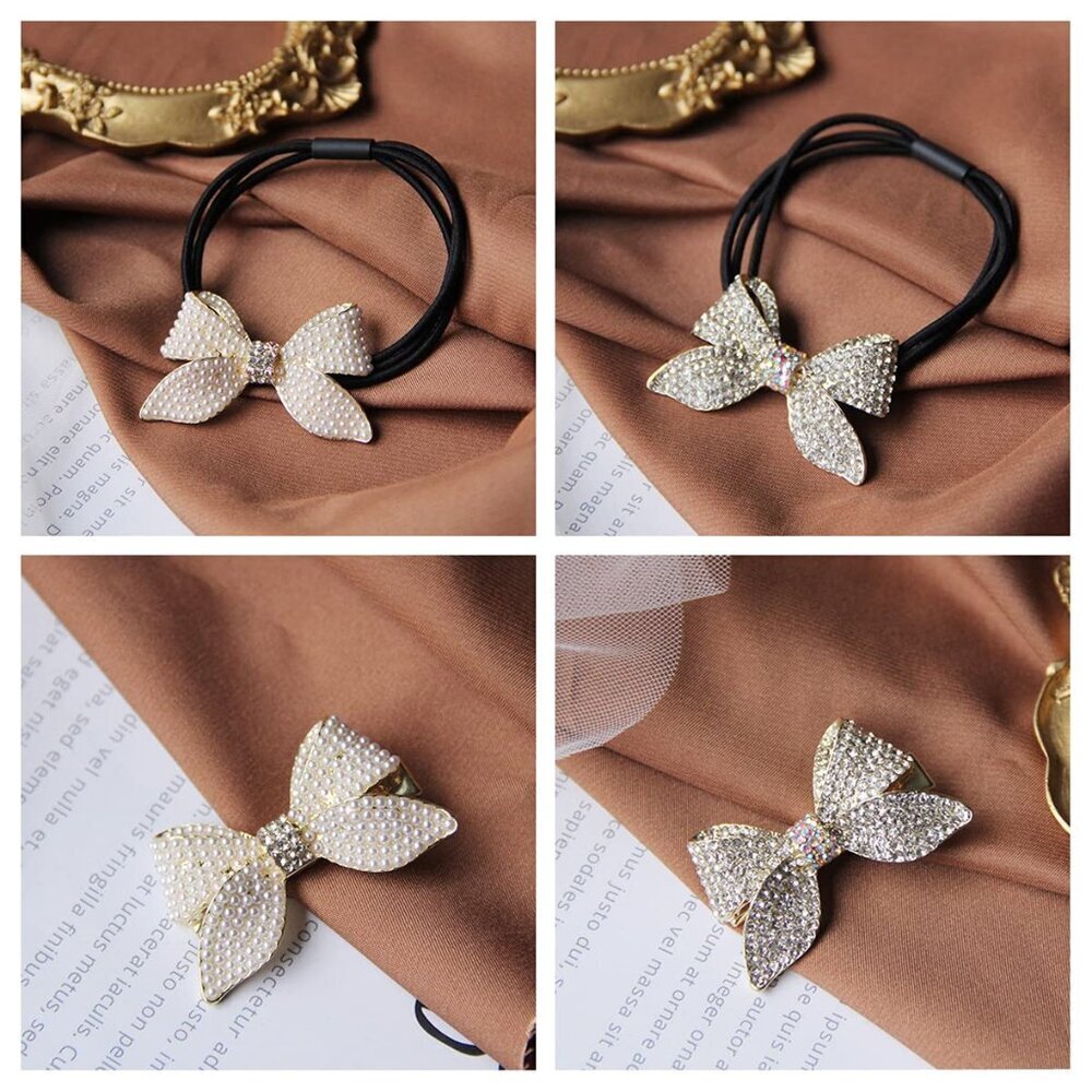Hair Accessories Set Pearl Rhinestone Bowknot Hair Ties and Clips for Women Girl